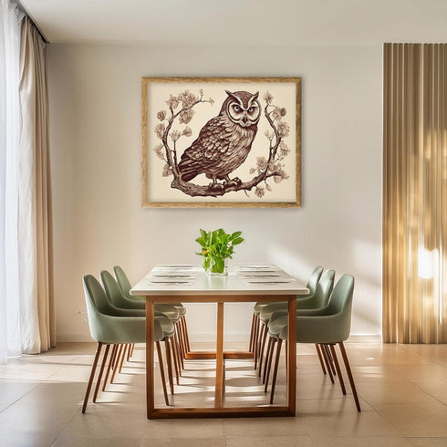 Posterizer 1 pcs- Brown owl sitting on a twig Print-Art for Animal Lovers-Floral Botanical Art- Gift for Men Women Entrepreneur Teens-Living Room ...