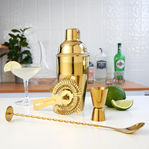True 4-Piece Cocktail Shaker Set Includes Cobbler Shaker, Strainer, Jigger, Bar Spoon for Classic Cocktails, Mixed Drinks, Cold Brew, Home Bar Too...
