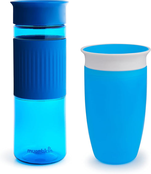 Munchkin® Miracle® 360 Spill Proof Sippy Cups, 24 and 10 Ounce, 2 Pack, Blue – Toddler and Adult Set...