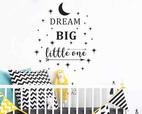 Dream Big Little One Wall Decal, Wall Sticker Quote, Nursery Wall Decal, Removable Vinyl Stickers for Children Baby Kids Boy Girl Bedroom A24 (Bla...