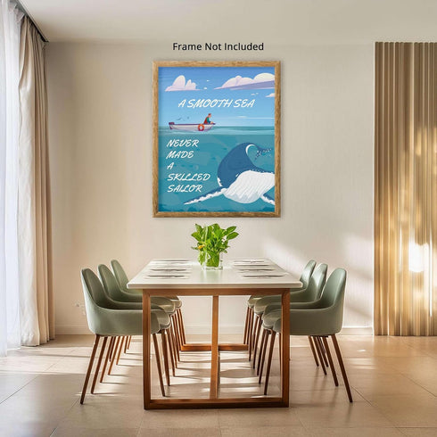 Posterizer 1 pcs-A Smooth Sea Never Made A Skilled Sailor quote-Quotes and Poems-Gift for Nature, Surfers and Beach Lovers-Decor for Home & Office...
