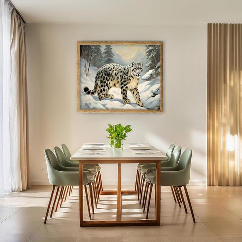 Posterizer 1 pcs-snow leopard in a wintery nature-oil painting style 1-Art for Animal Lovers-Landscape & Nature Art-Decor for Home & Office- unfra...