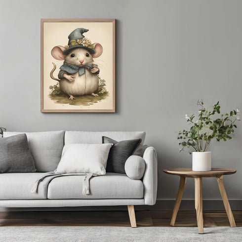 Posterizer 1 pcs- Cute white mouse with a blue hat-Art for Animal Lovers- Gift for Men Women Entrepreneur Teens-Decor for Home & Office- unframed ...