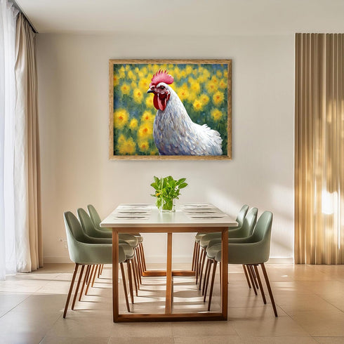 Posterizer 1 pcs- cute rooster in the flower field-Art for Animal Lovers-Landscape & Nature Art- Living Room Bedroom Decor- unframed wall art...