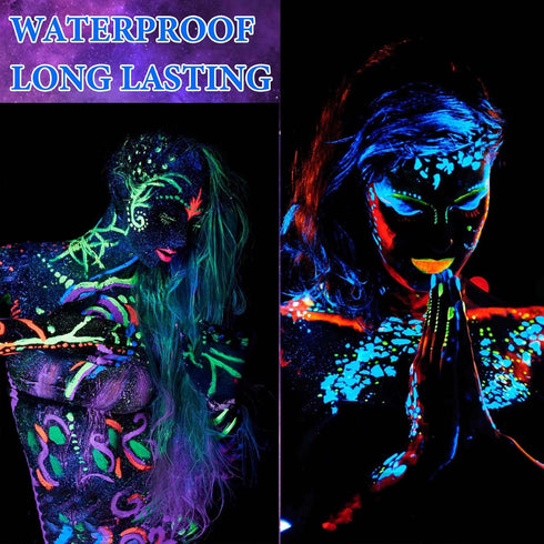 6 Pcs Glow in Dark Face Body Paint,Black Light Glow Makeup Set Neon Fluorescent,Glow Blacklight Body Face Paint Set Face Painting for Music Festiv...