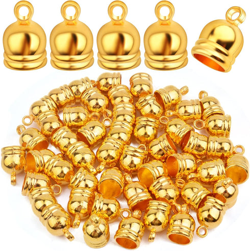 Aylifu 50pcs Golden Plated Glue-in Barrel End Caps Tassel End Caps Clasps Connectors Leather Cord Findings Kit for DIY Art Tassel Necklace Jewelry...