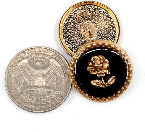 20 pcs Elegant Black Enamel Rose Sewing Metal Shank Buttons for Coats -23mm -7/8"...