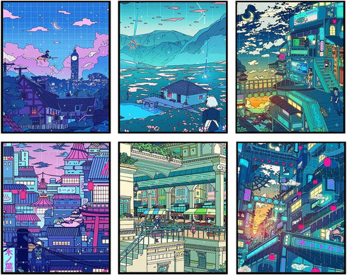 Anime Posters Japanese Wall Art, Japan Wall Art Tokyo City Posters,Anime Wall Art Cartoon View Street Prints Poster for Living Room Bedroom Kitche...