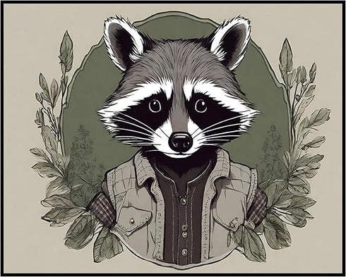 Posterizer 1 pcs- A raccoon with green halo and leaves arround it-Art for Animal Lovers- Gift for Men Women Entrepreneur Teens-Decor for Home & Of...