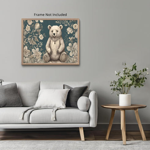 Posterizer 1 pcs- Cute bear cub with wild flowers-Art for Animal Lovers-Kids Room Art-Gift for Daughter, Son, Kids-Decor for nursery toddlers kids...