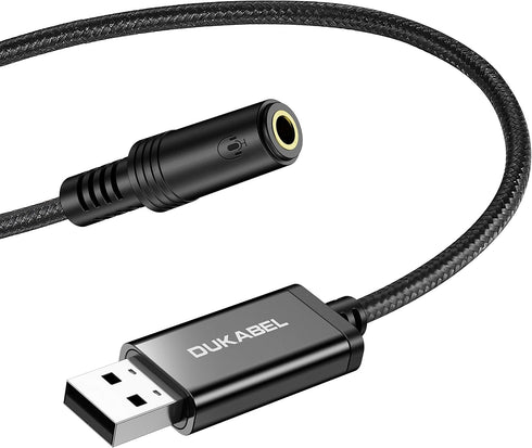 DUKABEL USB to 3.5mm Jack Audio Adapter, USB to Aux Cable with TRRS 4-Pole Mic-Supported USB to Headphone AUX Adapter Built-in Chip External Sound...