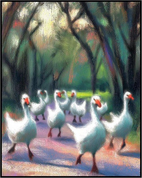 Posterizer 1 pcs-oil painting style art-flock of white geese 2-Art for Animal Lovers Gift for Art Lovers Decorations for Bedroom, Office, Living R...