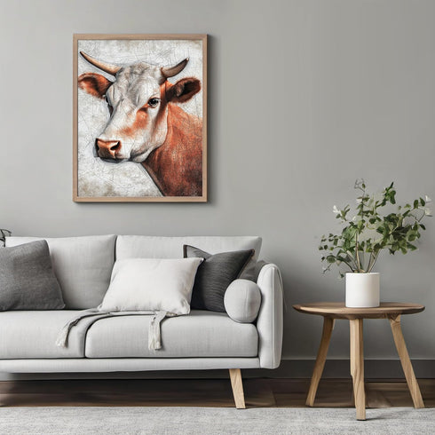 Posterizer 1 pcs-rusting painting style of a cute brown cow 2-Art for Animal Lovers Gift for Art Lovers Decorations for Bedroom, Office, Living Ro...