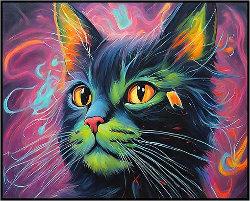 Posterizer 1 pcs- Abstract art, beautiful cat with a purple background-Art for Animal Lovers-Abstract & Modern Art- Gift for Men Women Teens-Decor...