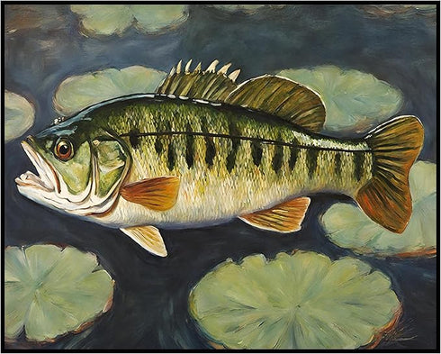 Posterizer 1 pcs- little bass fish near lily pads-Art for Animal Lovers-Landscape & Nature Art- Living Room Bedroom Decor- unframed wall art...