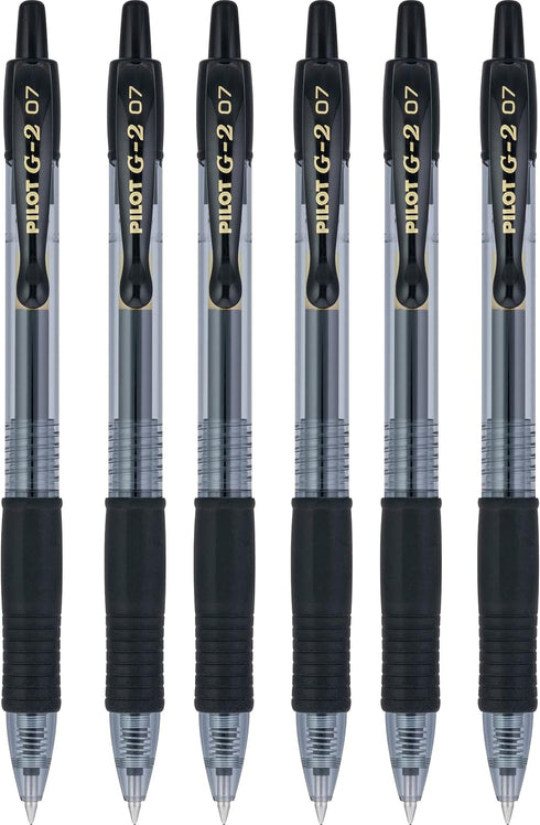 Pilot G2 07 Black Fine Retractable Gel Ink Pen Rollerball 0.7mm Nib Tip 0.39mm Line Width Refillable BL-G2-7 (6)...