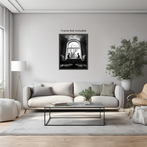 Posterizer 1 pcs-mysterious gothic house-black cats sitting on the table 3-Art for Animal Lovers-Gothic Art-Living Room Bedroom Decor- unframed wa...