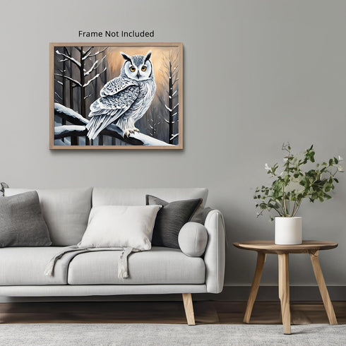 Posterizer 1 pcs-owl in nature-winter snowy scene in oil painting style-2-Art for Animal Lovers-Landscape & Nature Art-Decor for Home & Office- un...