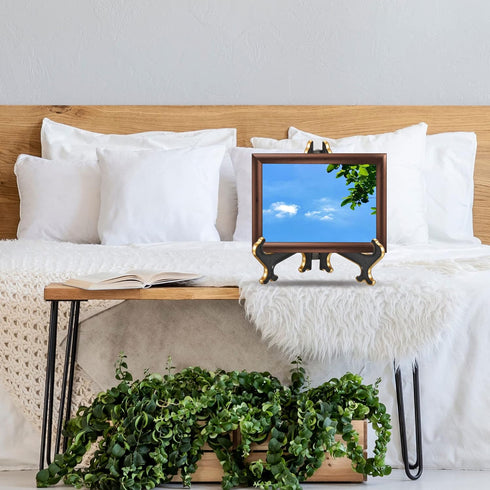 PATIKIL 5" Acrylic Decorative Plate Stand Holder, 4 Pack Table Use Foldable Picture Easel Frame Holder for Displaying Photos, Card, Canvases, Blac...