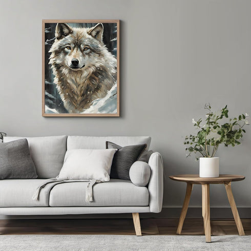 Posterizer 1 pcs-gray wolf in snowy wintery nature-oil painting style -7-Art for Animal Lovers-Landscape & Nature Art-Decor for Home & Office- unf...