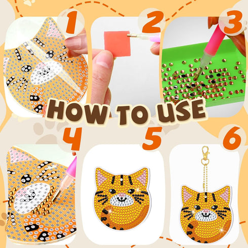 Frienda 24 Pcs Cat Diamond Painting Keychains Kit Cute Cat Diamond Art Key Chains Dot Drill Diamond Painting Ornaments Set DIY Art Craft Supplies ...