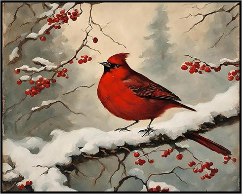 Posterizer 1 pcs-cute little bird in snowy winter scene -7-Art for Animal Lovers-Landscape & Nature Art-Decor for Home & Office- unframed wall art...