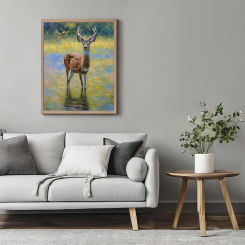 Posterizer 1 pcs- Beautiful deer standing in a shallow river-Art for Animal Lovers-Floral Botanical Art- Gift for Men Women Teens-Living Room Bed...