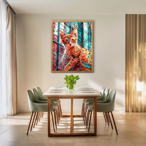 Posterizer 1 pcs-A pop art portrait of a cat-with a vibrant, abstract background-Art for Animal Lovers-Collectibles & Fine Art-Decor for Home & Of...