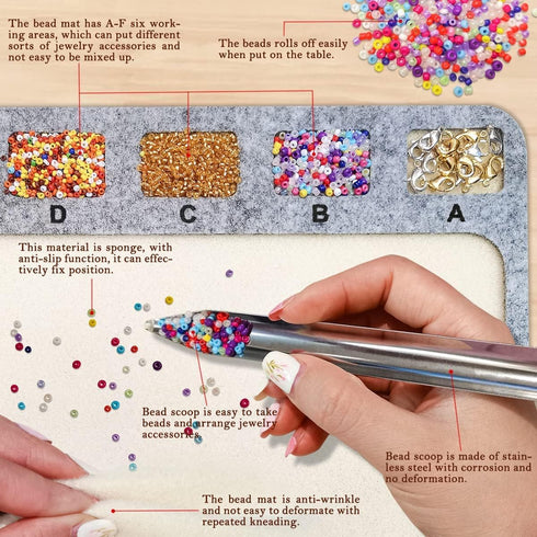 hobbyworker The Bead Mat with Bead Scoop and Soft Perfect Stable and Individual Grids for Craft Jewelry Making...