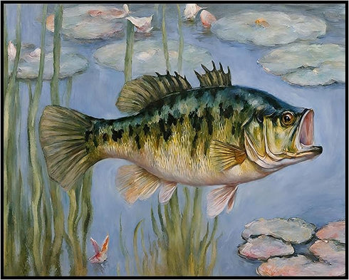 Posterizer 1 pcs- a pond and little bass fish-Art for Animal Lovers-Landscape & Nature Art- Living Room Bedroom Decor- unframed wall art...