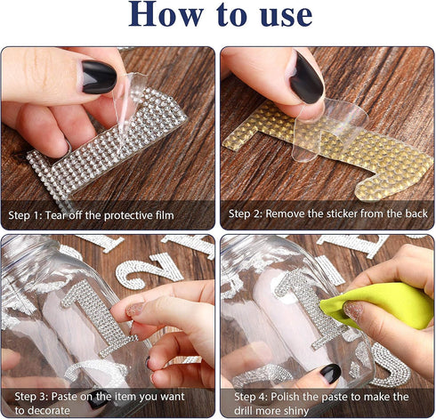 WILLBOND 37 Pcs Bling Crystal Rhinestone Stickers Alphabet Number Symbol Self-Adhesive Stickers Rhinestone Letter for Art Crafts Clothing DIY Deco...