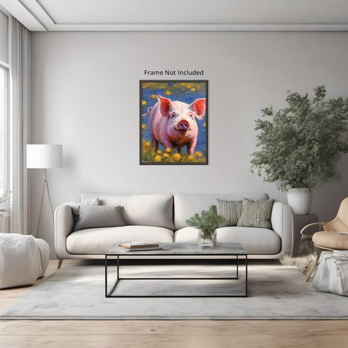 Posterizer 1 pcs- Cute pig walking between yellow flowers-Art for Animal Lovers-Floral Botanical Art- Gift for Men Women Entrepreneur Teens-Living...