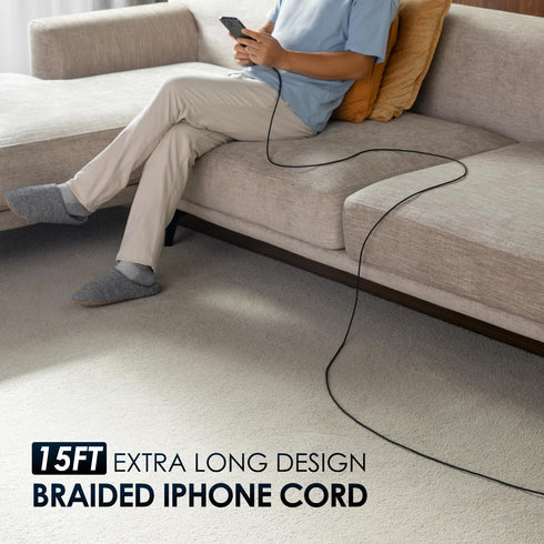 Extra Long iPhone Charger Cord 15FT 2Pack, Apple MFi Certified USB A to Lightning Cable Braided Fast Charging Cord Compatible with iPhone14/13/12/...