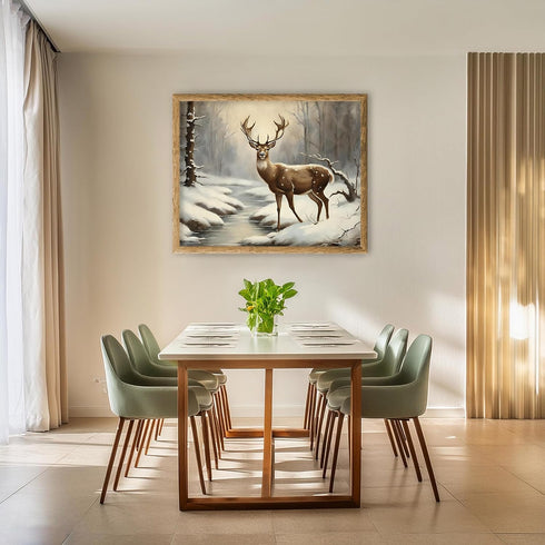 Posterizer 1 pcs-majestic deer in snowy winter scene-oil painting style-7-Art for Animal Lovers-Landscape & Nature Art-Decor for Home & Office- un...