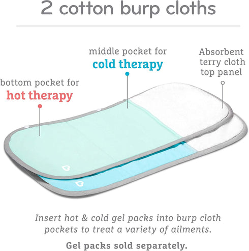 Munchkin® TheraBurpee: 2 Pack Burp Cloths with Built-in Pockets, for use with Colic & Fever Rescue Kit, 1 Blue, 1 Mint,2 Count (Pack of 1)...