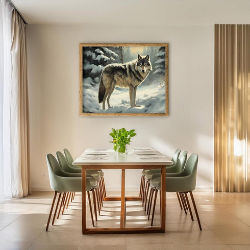Posterizer 1 pcs-gray wolf in snowy wintery nature-oil painting style 3-Art for Animal Lovers-Landscape & Nature Art-Decor for Home & Office- unfr...