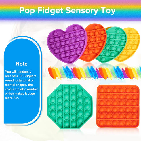 4 Pack Pop it Fidget Toys, Silicone Push Pop Fidget Toy for Kids & Adults, Stress Relief Bubble Toys for Learning Education Office Classroom ect...