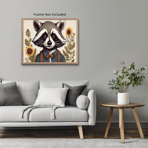 Posterizer 1 pcs- Cute raccoon with sunflowers arround it-Art for Animal Lovers-Floral Botanical Art- Gift for Men Women Teens-Living Room Bedroo...