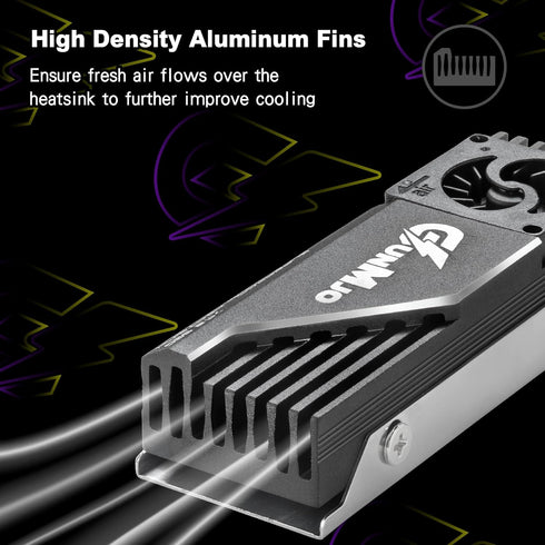 GUNMJO M.2 2280 SSD Heatsink, 20mm Built-in Cooling Fan, Aluminum Plate-Fin Design, with Thermal pad for AI and Gaming PC, Black...