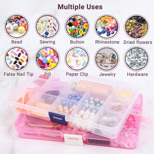 Small Compartment Organizer Case, 4PCS 15-Grid Adjustable Plastic Box with Dividers, Acrylic Fake Nail Charms Bead Rhinestone Jewelry Holder, Craf...