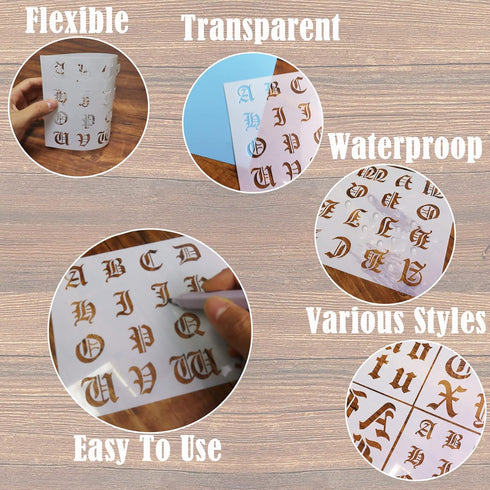 6 Pcs Old English Stencil 2 Inch Letters Number Template Reusable Gothic Calligraphy Stencils Letters for Painting Drawing Cutting Lettering on Wo...