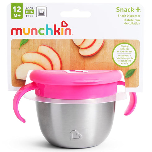 Munchkin® Snack+™ Stainless Steel Snack Catcher Cup with Lid, 9 Ounce, Pink, 1 Pack...