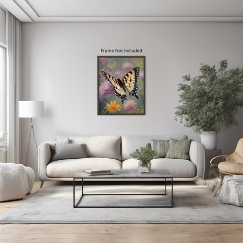 Posterizer 1 pcs- Beautiful butterfly flying over wild flwoers-Art for Animal Lovers-Floral Botanical Art- Gift for Men Women Teens-Living Room Be...