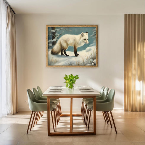 Posterizer 1 pcs-white arctic fox in snowy winter scene-oil painting style 4-Art for Animal Lovers-Landscape & Nature Art-Decor for Home & Office-...