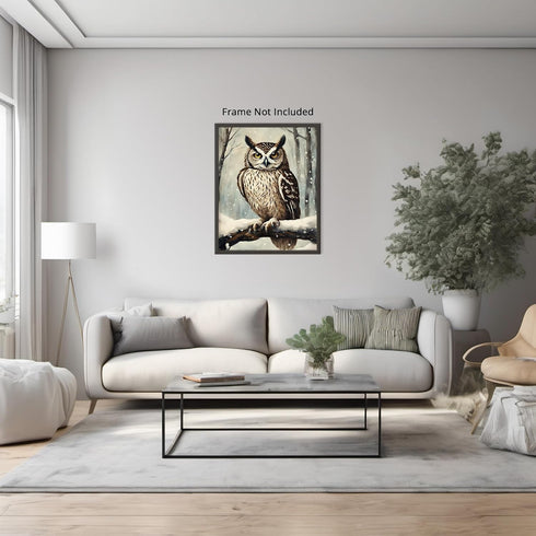Posterizer 1 pcs-owl in nature-winter snowy scene in oil painting style-12-Art for Animal Lovers-Landscape & Nature Art-Decor for Home & Office- u...