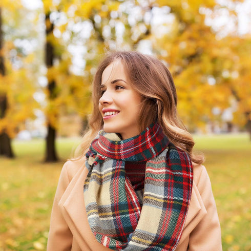 Frienda Winter Plaid Scarf Fall Warm Tartan Scarf Checkered Pattern Circle Loop Scarf Wrap (Colorful)...