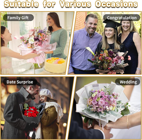 20 Sheets Flower Wrapping Paper, Waterproof Floral Bouquet Wrapping Paper Gold Edge Korean Florist Bouquet Supplies for DIY Crafts Packaging Bouqu...