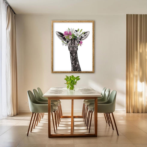 Posterizer 1 pcs-Baby Giraffe With Flower Crown Cute Print-Art for Animal Lovers-Floral Botanical Art-Gifts for Women-Living Room Bedroom Decor- u...