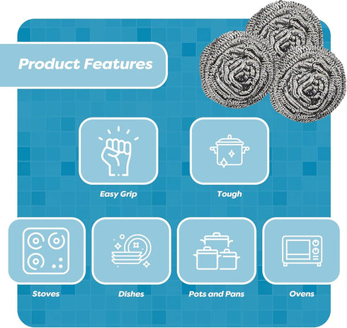 12 Pack Stainless Steel Scourers by Scrub It – Steel Wool Scrubber Pad Used for Dishes, Pots, Pans, and Ovens. Easy scouring for Tough Kitchen Cle...