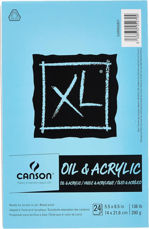 Canson XL Series Oil and Acrylic Paper, Foldover Pad, 5.5x8.5 inches, 24 Sheets (136lb/290g) - Artist Paper for Adults and Students...